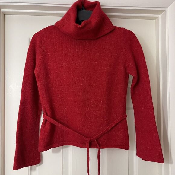 KCKC Turtleneck Lambs Wool Sweater Womens Size Medium Red Glitter - Picture 3 of 13